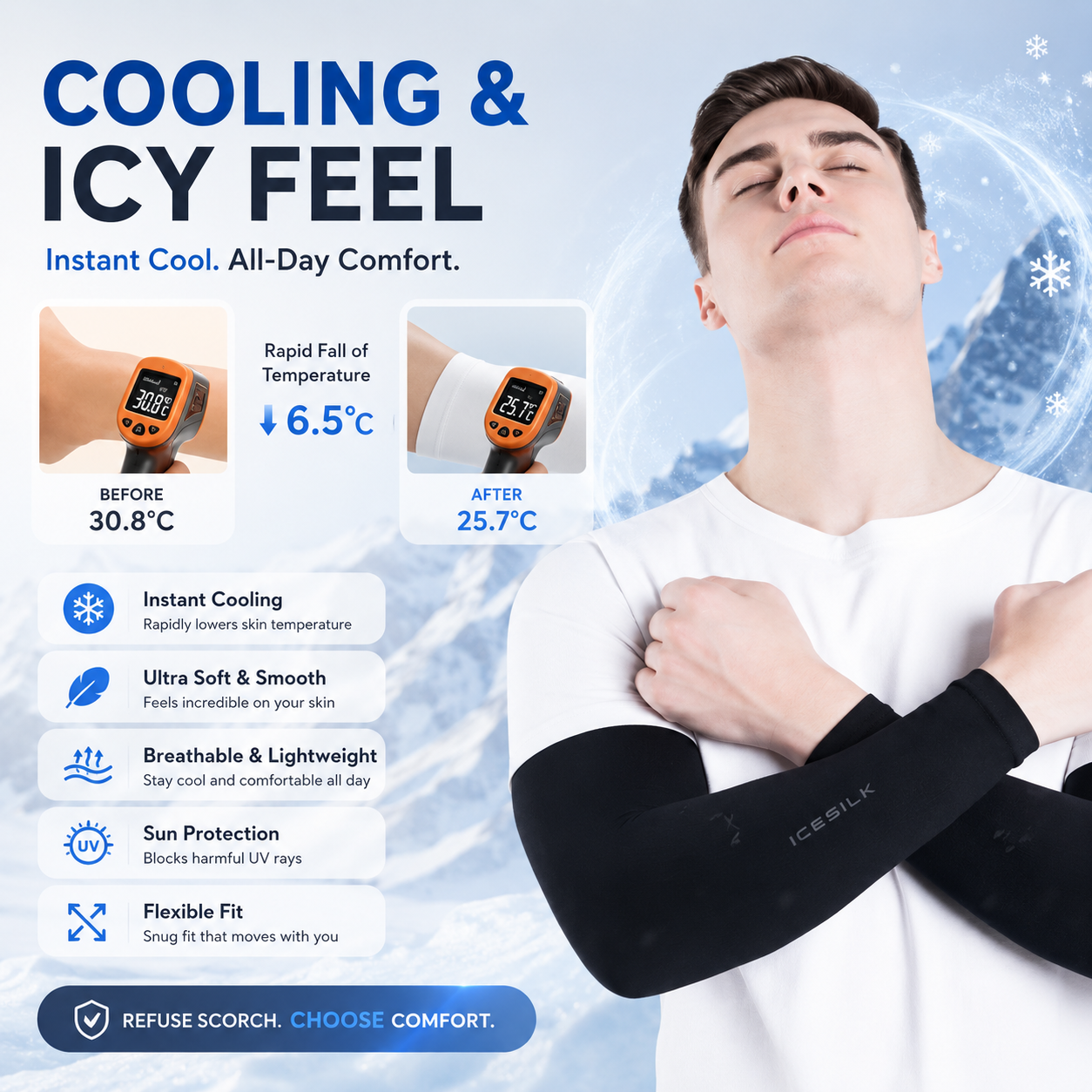 IceSilk Core™ UV Cooling Arm Sleeves (3-Pack) – UPF 50+ Sun Protection