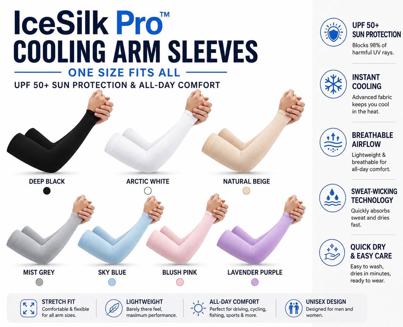 IceSilk Pro™ Cooling Sleeves – Sun Protection for Sports, Driving & Outdoor Activities